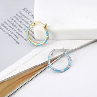 Simple Style Geometric Copper Hoop Earrings Enamel Plating Rhinestones Copper Earrings main image 4