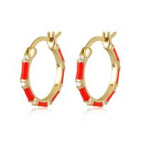 Simple Style Geometric Copper Hoop Earrings Enamel Plating Rhinestones Copper Earrings sku image 5