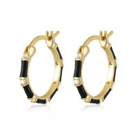Simple Style Geometric Copper Hoop Earrings Enamel Plating Rhinestones Copper Earrings sku image 1