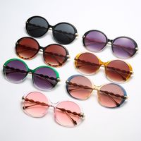 Women's Retro Color Block Resin Round Frame Full Frame Sunglasses main image 4