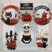 Halloween Wooden Pumpkin Black Cat Cemetery Castle Ghost Decoration Pendant main image 1