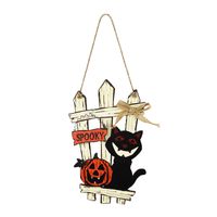 Halloween Wooden Pumpkin Black Cat Cemetery Castle Ghost Decoration Pendant sku image 3