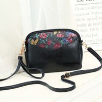 Women's Mini Pu Leather Flower Fashion Embroidery Round Zipper Crossbody Bag sku image 1