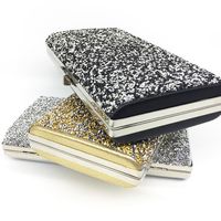 Black Gold Silver Pu Leather Rhinestone Solid Color Square Clutch Evening Bag main image 1