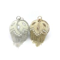 Gold Silver Rhinestone Solid Color Tassel Pearl Round Evening Bags main image 5