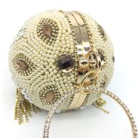 Gold Silver Rhinestone Solid Color Tassel Pearl Round Evening Bags main image 4