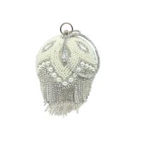 Gold Silver Rhinestone Solid Color Tassel Pearl Round Evening Bags sku image 2