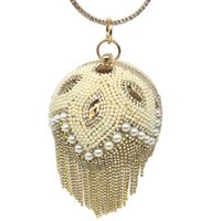 Gold Silver Rhinestone Solid Color Tassel Pearl Round Evening Bags main image 3