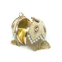Gold Silver Rhinestone Solid Color Tassel Pearl Round Evening Bags main image 2