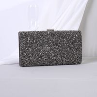 Black Silver Champagne Pu Leather Color Block Resin Rhinestones Square Evening Bags sku image 4