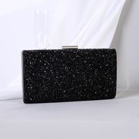 Black Silver Champagne Pu Leather Color Block Resin Rhinestones Square Evening Bags sku image 1
