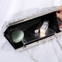 Black Silver Champagne Pu Leather Color Block Resin Rhinestones Square Evening Bags main image 3
