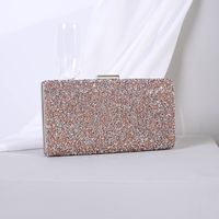 Black Silver Champagne Pu Leather Color Block Resin Rhinestones Square Evening Bags sku image 3