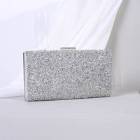 Black Silver Champagne Pu Leather Color Block Resin Rhinestones Square Evening Bags sku image 2