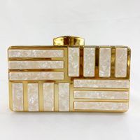 Women's Small Arylic Metal Stripe Fashion Viscose Square Magnetic Buckle Evening Bag sku image 4