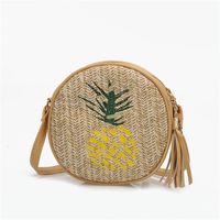 Women's Small Straw Fruit Vacation Embroidery Round Zipper Crossbody Bag sku image 2