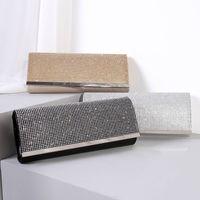 Black Gold Silver Pu Leather Solid Color Hollow Square Clutch Evening Bag main image 6