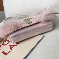 Women's Small Fur Solid Color Streetwear Rhinestone Pearl Square Flip Cover Crossbody Bag main image 3