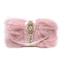 Women's Small Fur Solid Color Streetwear Rhinestone Pearl Square Flip Cover Crossbody Bag sku image 2