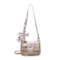 Women's Medium Pu Leather Heart Shape Fashion Ribbon Square Flip Cover Crossbody Bag sku image 1