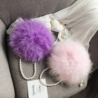 Femmes Moyen Automne Hiver Peluche Couleur Unie Mode Perles Rond Ouvert Cercle Sac main image 1