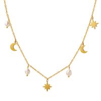 Simple Style Star Moon Titanium Steel Gold Plated Pearl Necklace main image 5