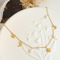Simple Style Star Moon Titanium Steel Gold Plated Pearl Necklace main image 2