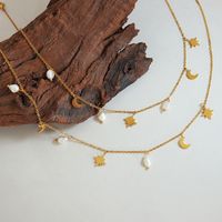 Einfacher Stil Stern Mond Titan Stahl Vergoldet Perle Halskette main image 4