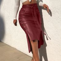 Fashion Solid Color Button Pu Asymmetrical Skinny Skirt main image 7