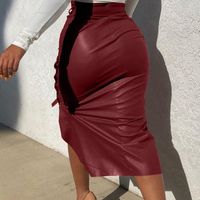 Fashion Solid Color Button Pu Asymmetrical Skinny Skirt main image 4