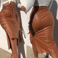 Fashion Solid Color Button Pu Asymmetrical Skinny Skirt main image 9