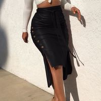 Fashion Solid Color Button Pu Asymmetrical Skinny Skirt main image 6