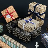Birthday Retro Stripe Plaid Kraft Paper Party Gift Wrapping Supplies main image 3
