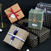 Birthday Retro Stripe Plaid Kraft Paper Party Gift Wrapping Supplies main image 1