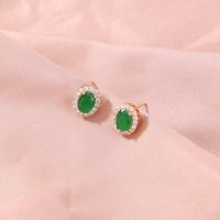 Fashion Four Leaf Clover Letter Flower Copper Ear Studs Inlay Zircon Copper Earrings 1 Pair sku image 4