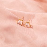 Fashion Four Leaf Clover Letter Flower Copper Ear Studs Inlay Zircon Copper Earrings 1 Pair sku image 1
