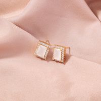 Fashion Four Leaf Clover Letter Flower Copper Ear Studs Inlay Zircon Copper Earrings 1 Pair sku image 5