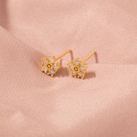 Fashion Four Leaf Clover Letter Flower Copper Ear Studs Inlay Zircon Copper Earrings 1 Pair main image 7