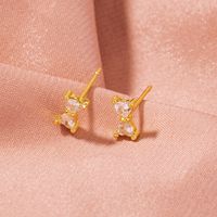 Fashion Four Leaf Clover Letter Flower Copper Ear Studs Inlay Zircon Copper Earrings 1 Pair sku image 2