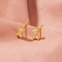 Fashion Four Leaf Clover Letter Flower Copper Ear Studs Inlay Zircon Copper Earrings 1 Pair main image 10