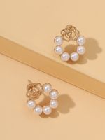 Sweet Flower Alloy Hollow Out Pearl Women's Ear Studs 1 Pair main image 9