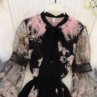 Women's A-line Skirt Elegant Round Neck Embroidery Feather Long Sleeve Flower Midi Dress Holiday Daily main image 2