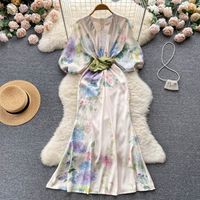 Women's Floral Dress Elegant Vacation Fashion Deep V Printing Half Sleeve Printing Maxi Long Dress Holiday Daily main image 1