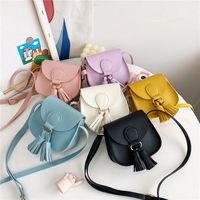 Kid's Small Pu Leather Solid Color Cute Tassel Square Flip Cover Crossbody Bag main image 6
