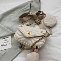 Women's Small Pu Leather Stripe Business Square Lock Clasp Crossbody Bag sku image 1