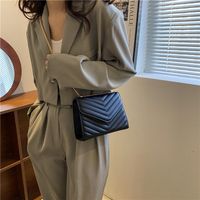 Women's Medium Pu Leather Stripe Solid Color Fashion Square Magnetic Buckle Shoulder Bag main image 5