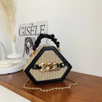 Women's Small Straw Geometric Classic Style Lock Clasp Straw Bag sku image 2