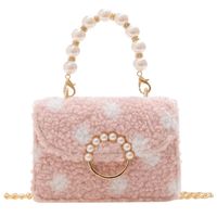 Girl's Small Plush Solid Color Cute Pearl Flip Cover Crossbody Bag main image 5