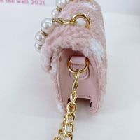 Girl's Small Plush Solid Color Cute Pearl Flip Cover Crossbody Bag main image 4