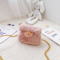 Girl's Mini Plush Solid Color Cute Square Flip Cover Crossbody Bag sku image 6